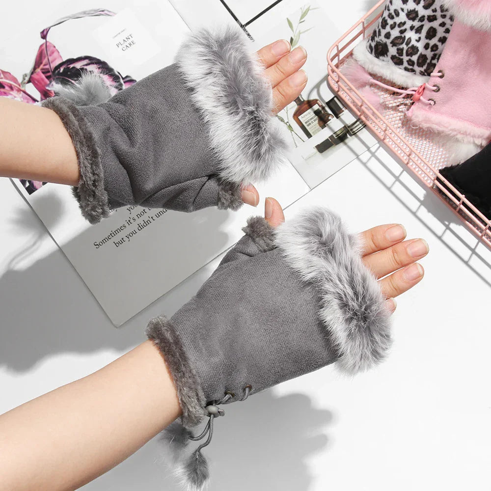 1 Pair New Fashion Faux Rabbit Hair Gloves