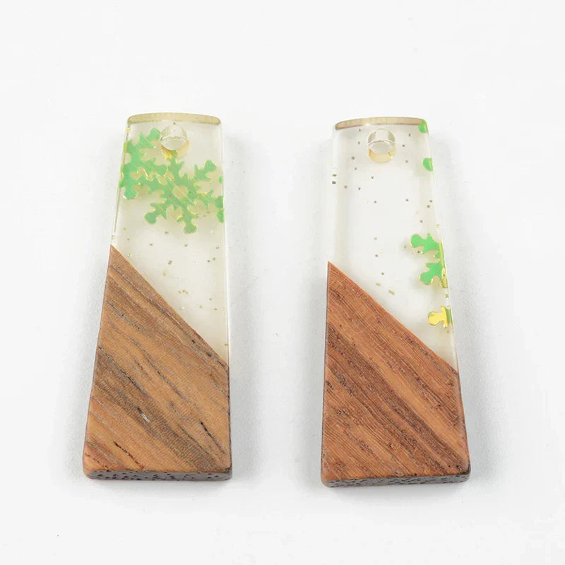 10PCS Trapezoid Earrings Accessories Natural Wood & Resin
