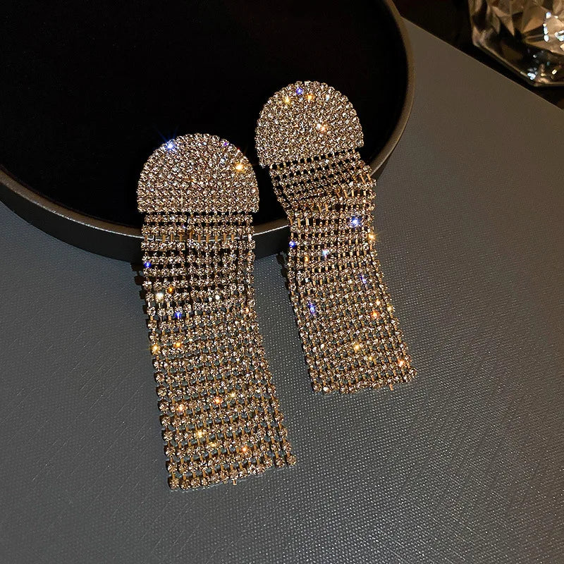 Fashion Statement Earring Long Full Rhinestone Big Earrings