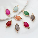 Natural Stone Charms Facet Oval Shape Double Hole