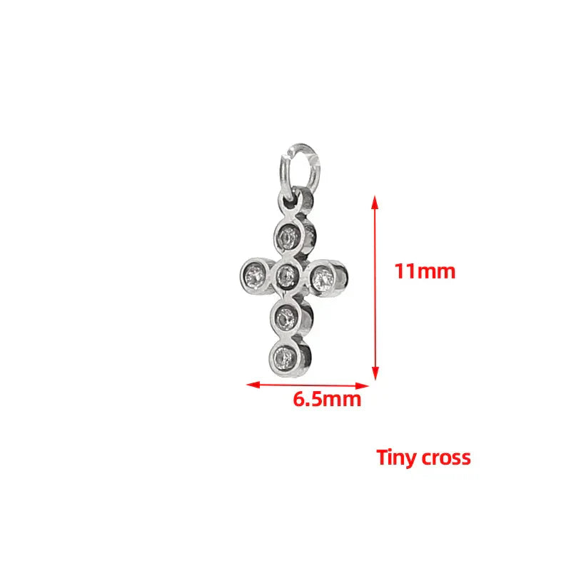 5pcs Stainless Steel Mini Cross Charms Cubic Zirconia