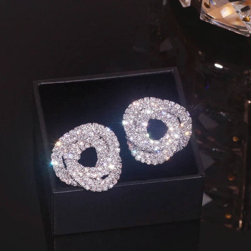 Elegant Shiny Full Rhinestone Crystal Stud Earrings for