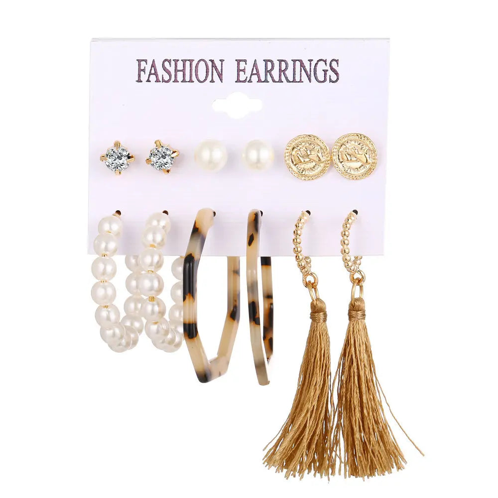 LATS Women's Earrings Set Tassel Pearl Earrings for