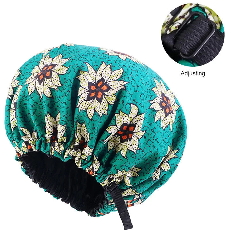 Oversize Africa Print Invisible Adjustable Round Hat Satin