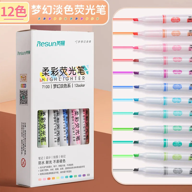 JIKUN 12pcs Highlighters Pen Pastel Colors Fluorescent Art