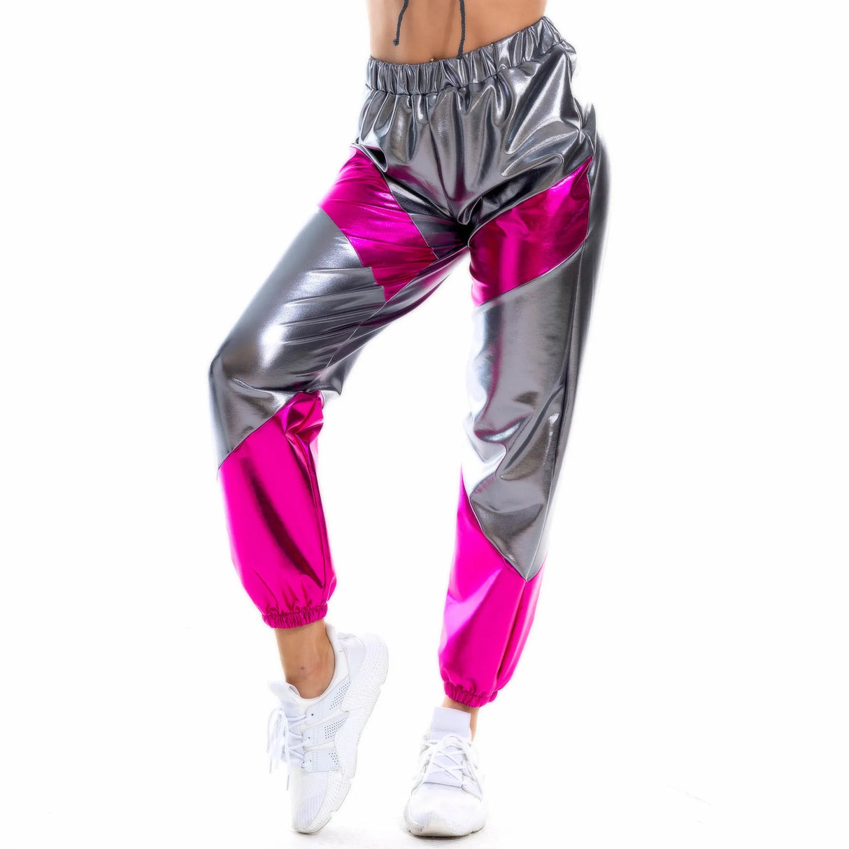 Women Shiny Metallic Joggers Pants Hip Hop Trouser