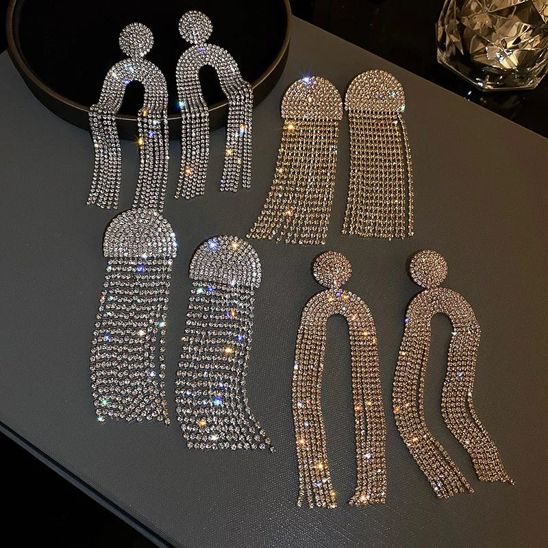 Fashion Statement Earring Long Full Rhinestone Big Earrings