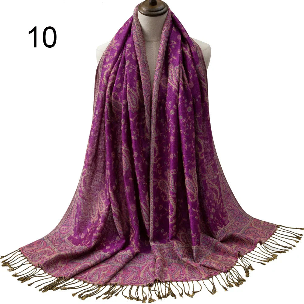 Pashmina Silk Scarf Shawl Wrap Paisley Jacquard Flowers