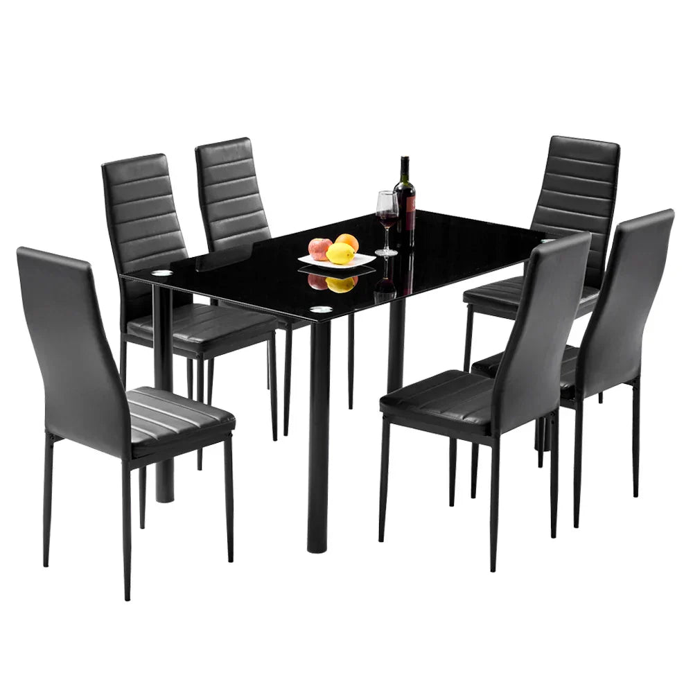 6-Seater Dining Table Chair Set Includes 1 Tempered