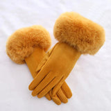 Female Faux Rabit Fur Suede Leather Touch Screen