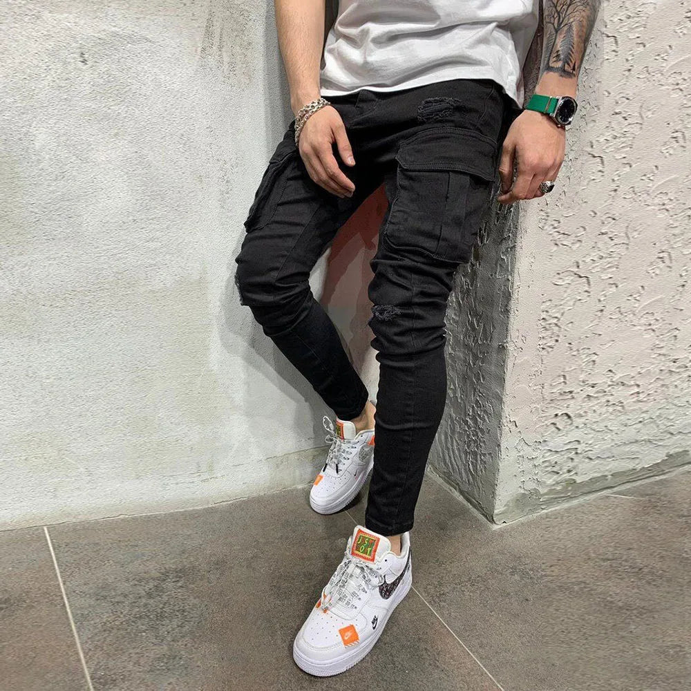 Mens Stretchy Skinny Ripped Jeans Men Slim Fit