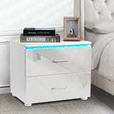 Modern Luxury LED Light Nightstand w/2 Drawers Organizer
