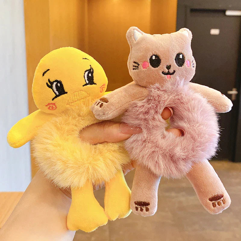 2pcs Plush Animal Scrunchie Set Elastic Hair tie