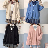 Japan School Sweater Spring Autumn Vneck Cotton Knitted