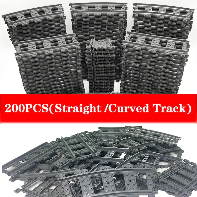 200PCS DIY City Train Rail Straight & Curved