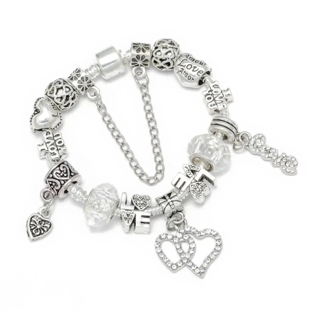 Seialoy Silver Plated Heart Key Pendant Charm Bracelets