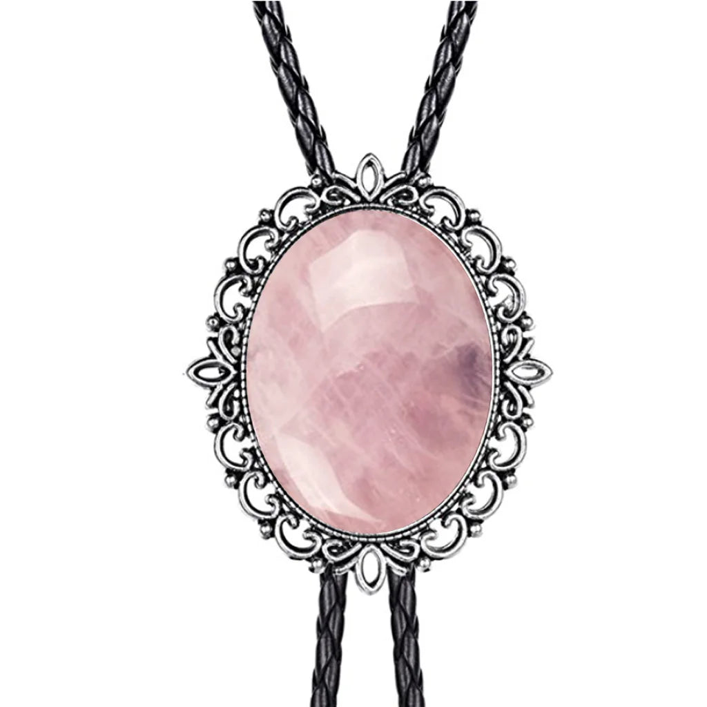 Hollow pattern emerald bolo tie leather cord necklace