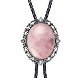 Hollow pattern emerald bolo tie leather cord necklace