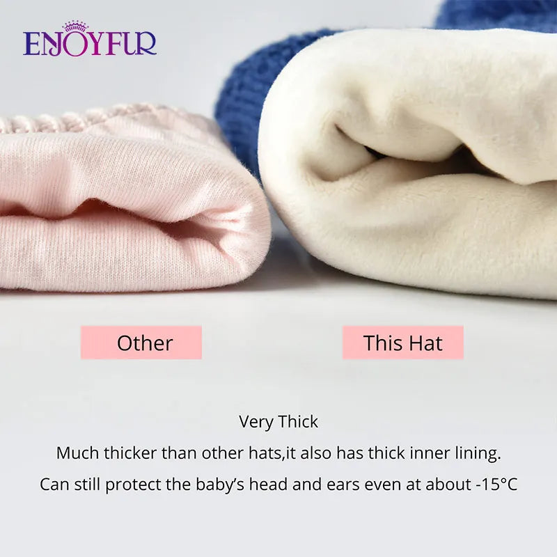 ENJOYFUR Warm Winter Baby Knitted Hats Real Fur