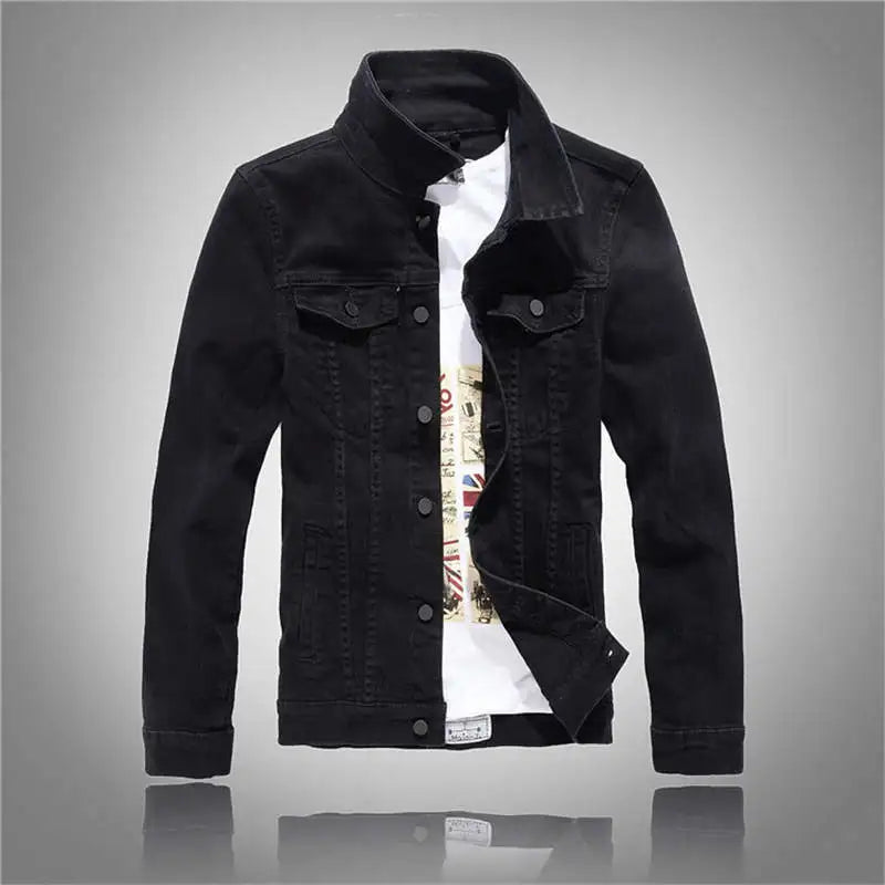 Denim Jackets Men Solid Color Jeans Jacket Slim