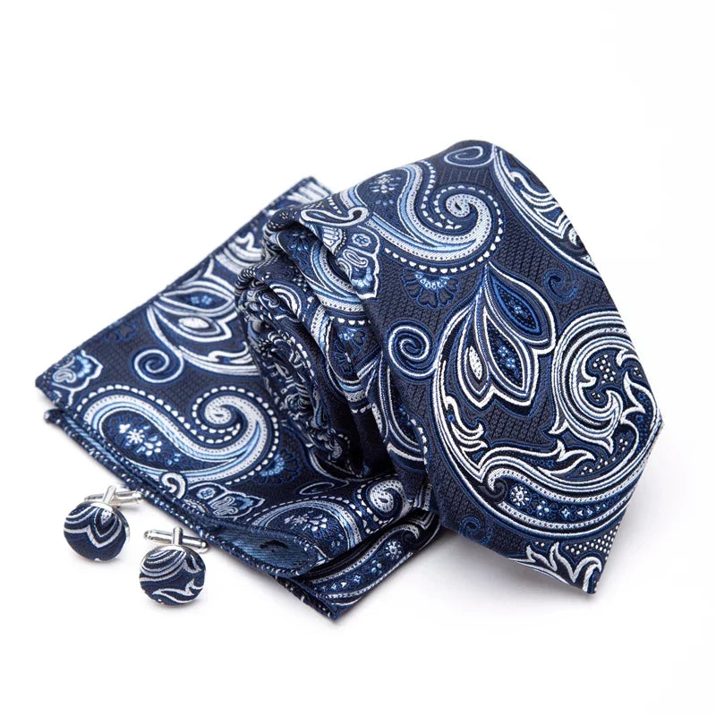 Mens Jacquard Tie Cravat Cufflinks Set Luxury Necktie