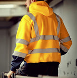 Men Reflective Strip Hoodie Sweatshirt Long Sleeve Fitting