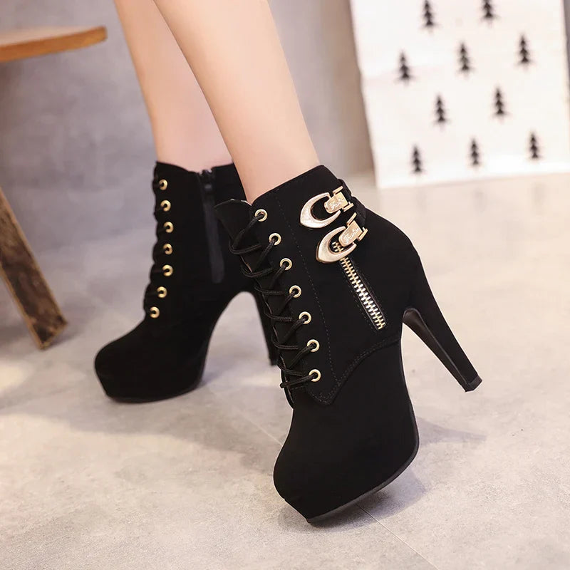 Plus Size Ankle Boots Women Platform High Heels