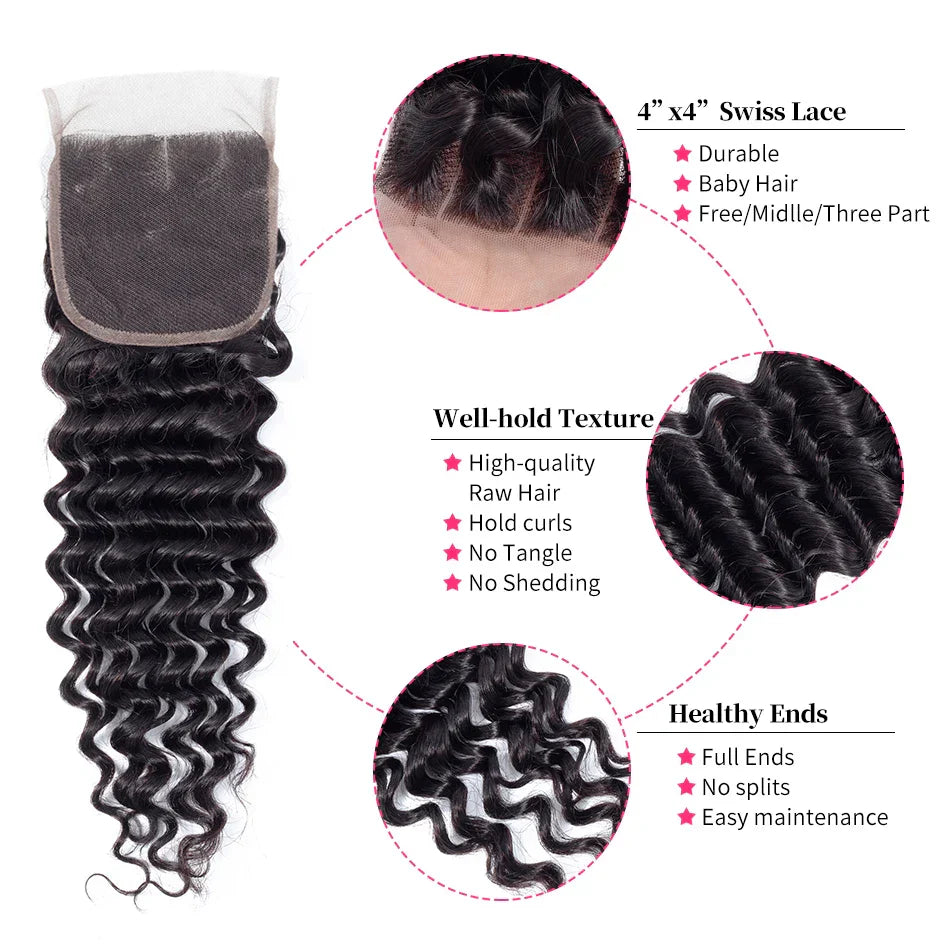 Gabrielle Deep Wave Closure Brazilian Human Hair 4x4