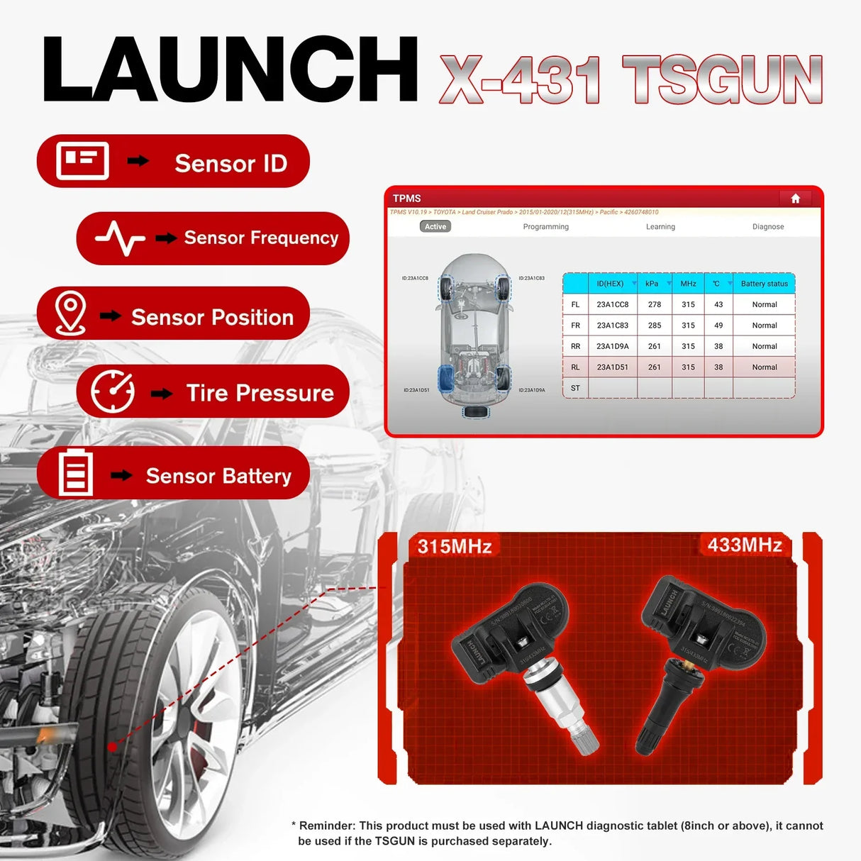 LAUNCH X431 TSGUN Tire Pressure Sensor Inspection Tool