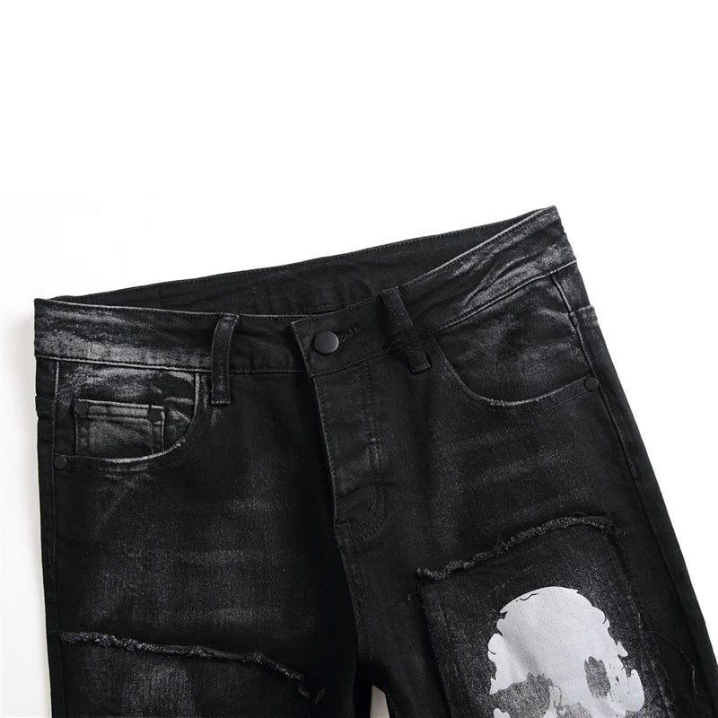 Men'S Pants Streetwear Fashion Trousers Jeans Skull Black