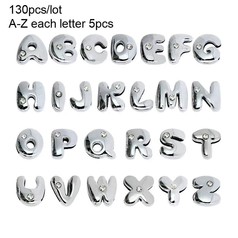 Wholesale 130pcslot 8mm AZ Rhinestone Sliders Letters Slide