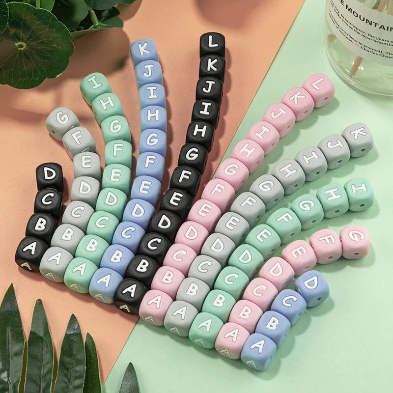 TYRY.HU 50-500Pcs 12mm Silicone Letter Beads BPA-Free Colorful