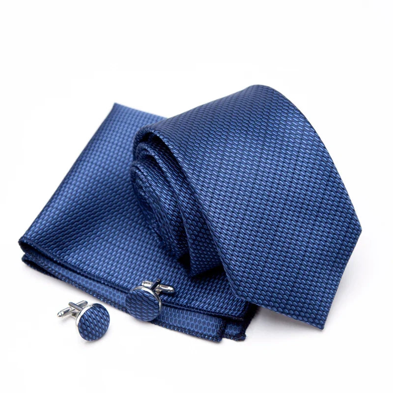Mens Jacquard Tie Cravat Cufflinks Set Luxury Necktie