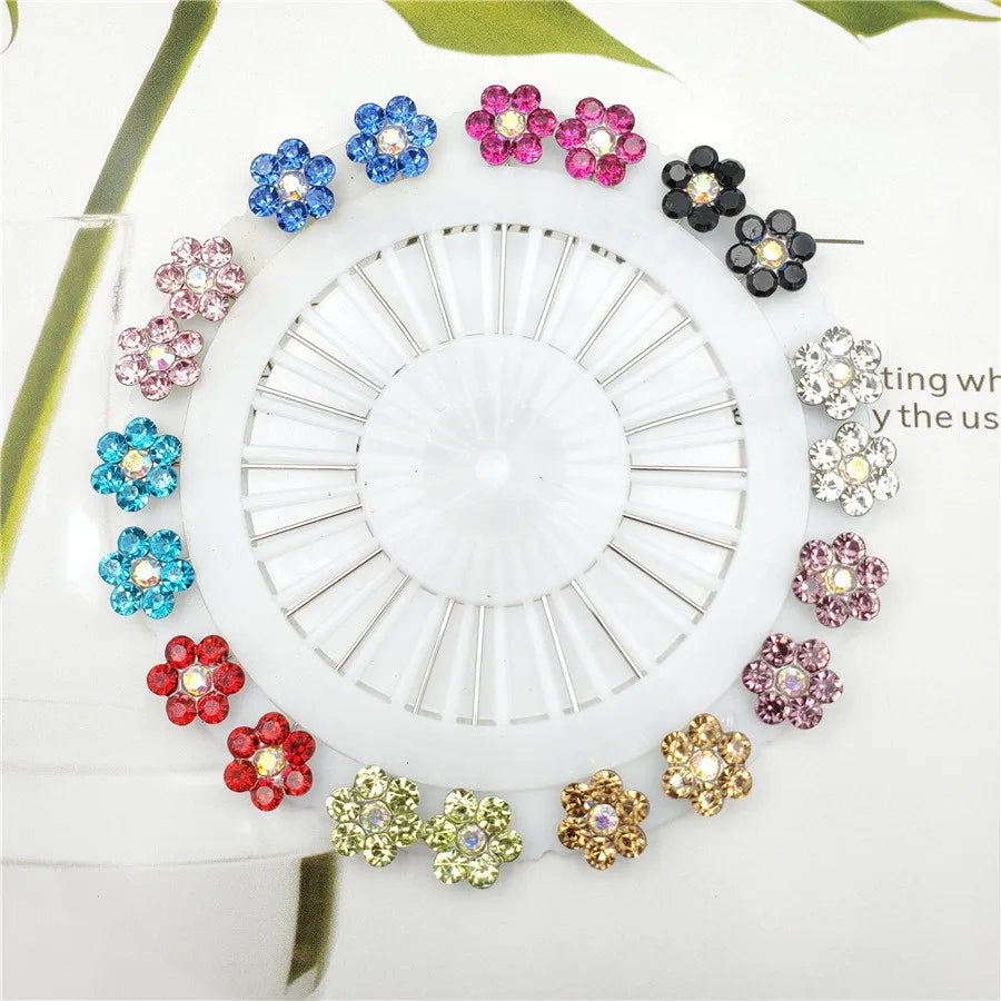 Multicolor Crystal Rhistones Flower Brooch Muslim Islamic Hijab