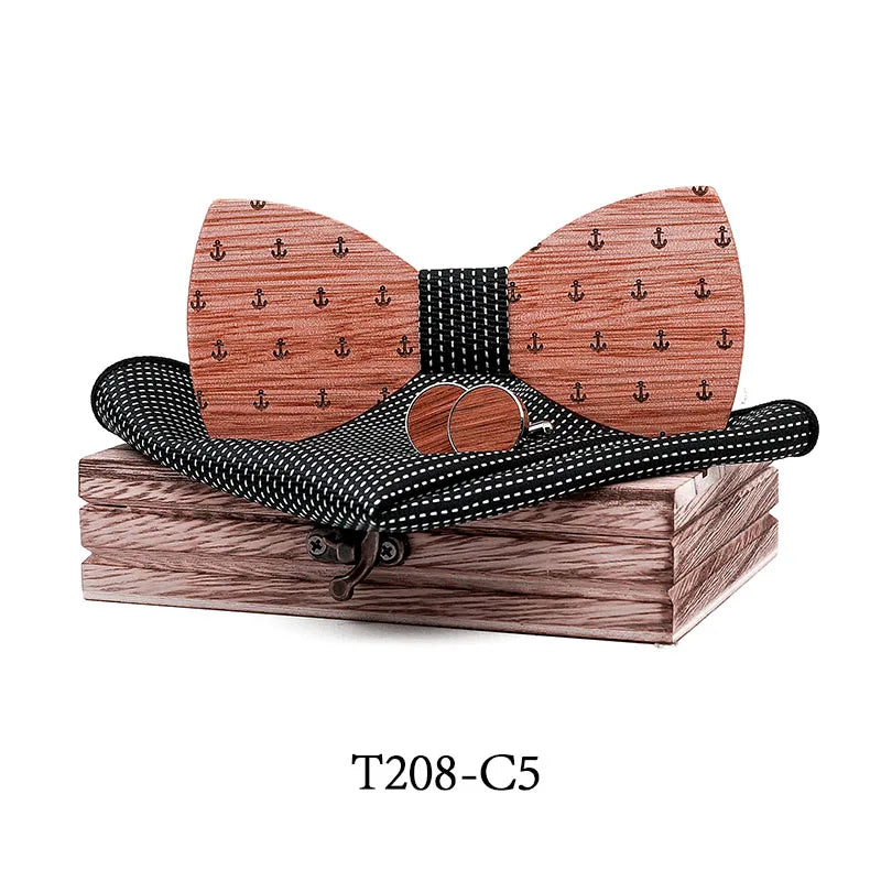 Adjustable Walnut Wooden Bow Tie For Men Pocket