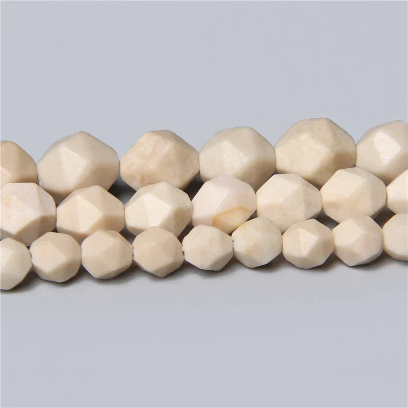 Natural Beige Color Stone Faceted Stone Jaspers Spacers