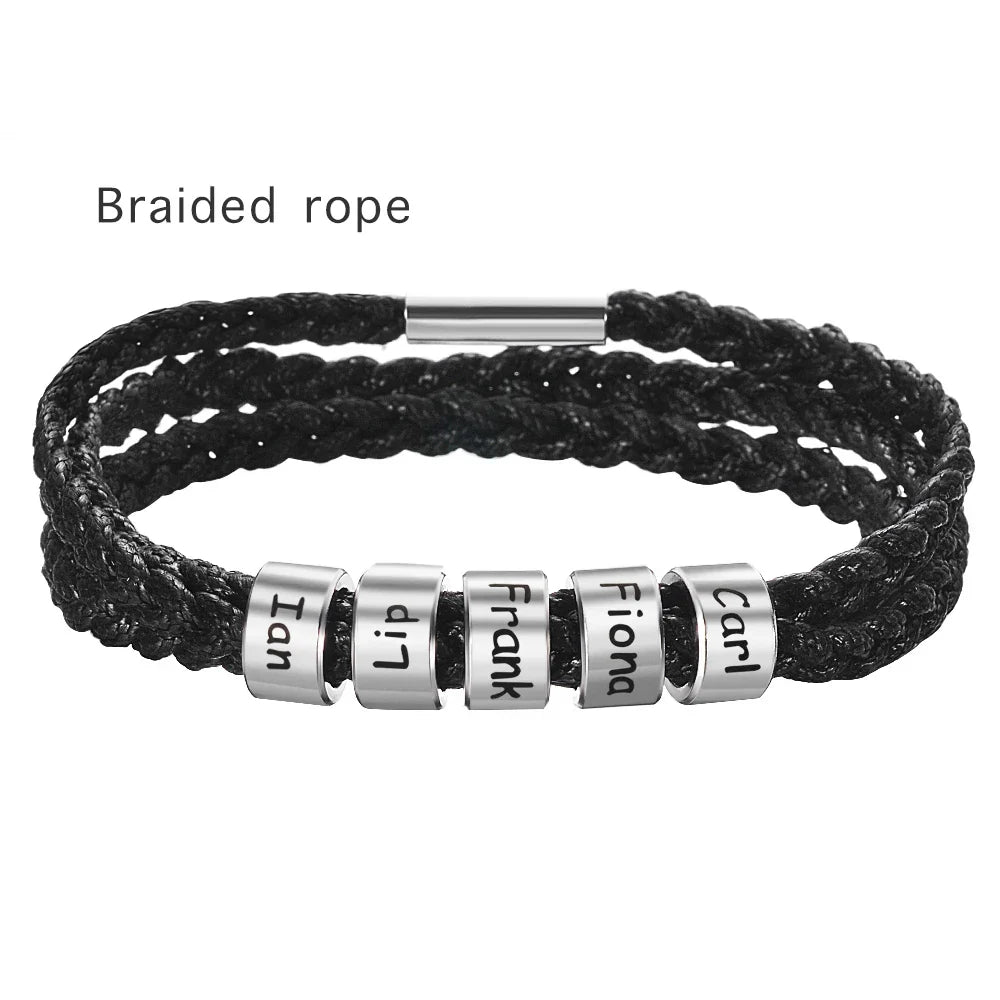 Custom Family Names Bracelet for Men Personalized Braided
