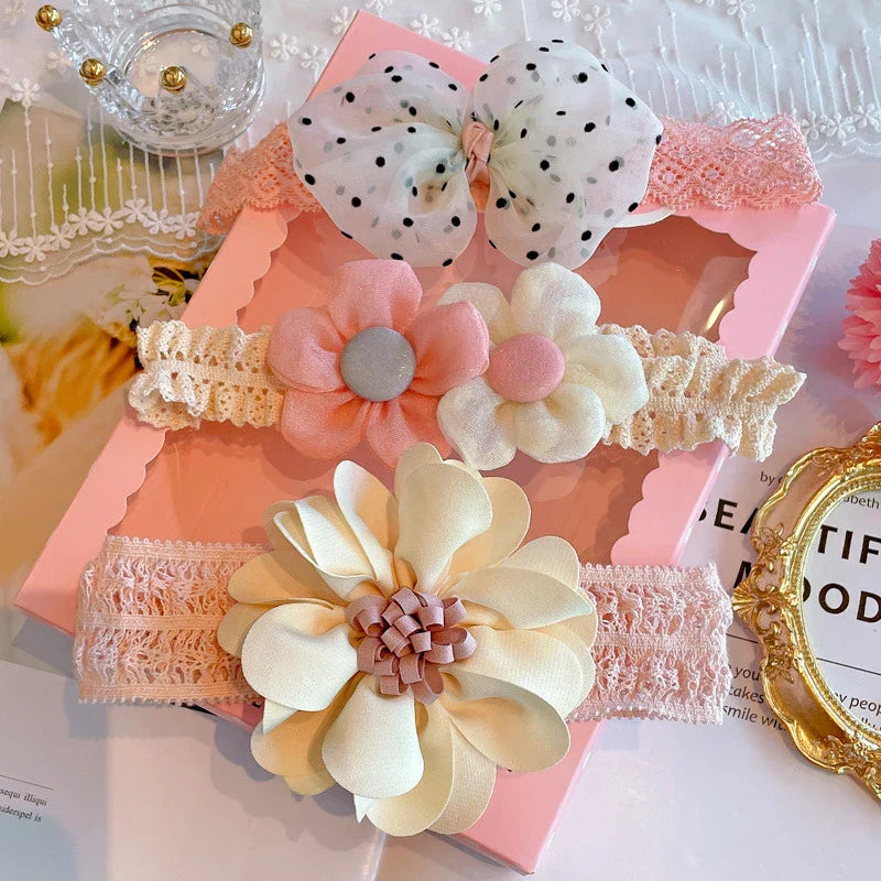 3Pcs/Set Baby Girl Headband Elastic Lace Flower Hair