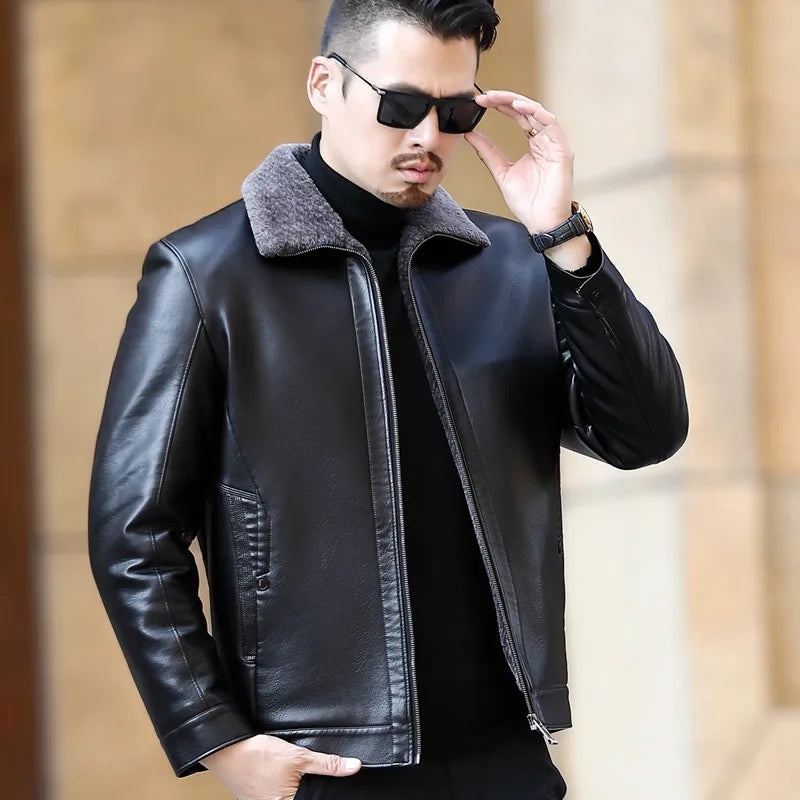 YXL-222 Leather Jacket Men's Fur One Casual Thickened