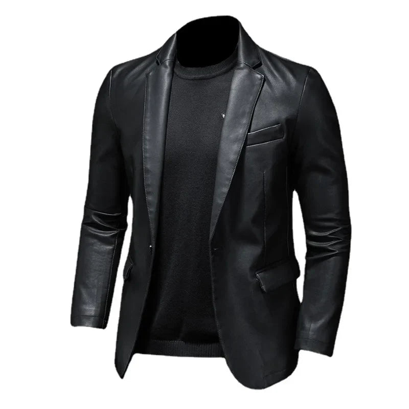 2023 New Suit Oversized Leather Jacket Business Fashion