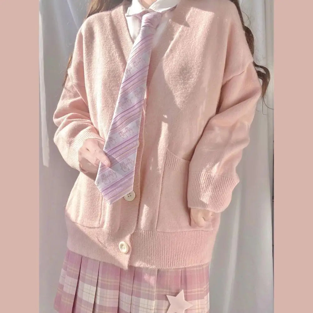 Japan School Sweater Spring Autumn Vneck Cotton Knitted