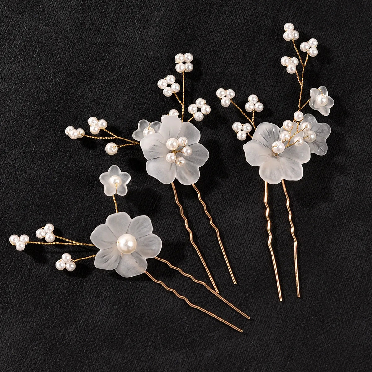 3pcs White Flower U Shaped Hairpin Pearl Elegant