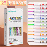 JIKUN 12pcs Highlighters Pen Pastel Colors Fluorescent Art