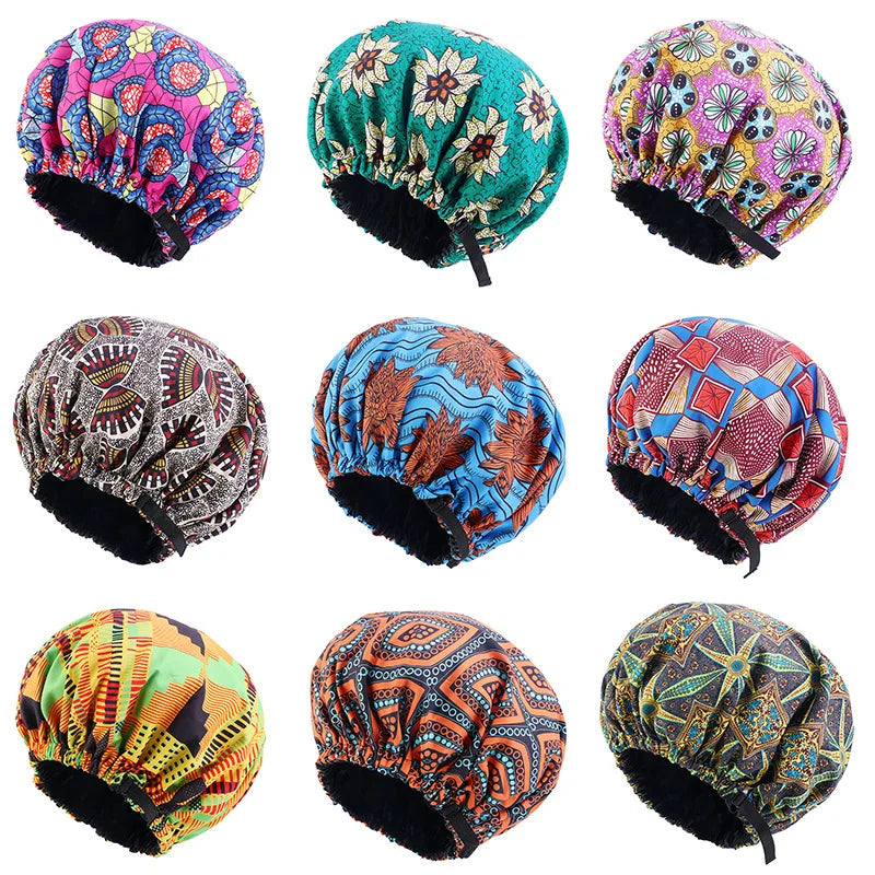 Oversize Africa Print Invisible Adjustable Round Hat Satin