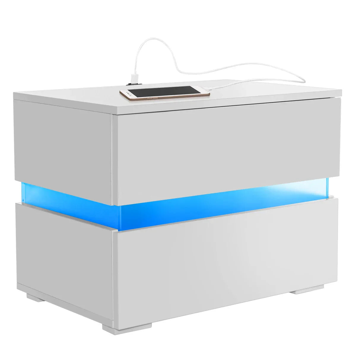 Modern Luxury LED Light Nightstand w/2 Drawers Organizer