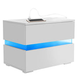 Modern Luxury LED Light Nightstand w/2 Drawers Organizer