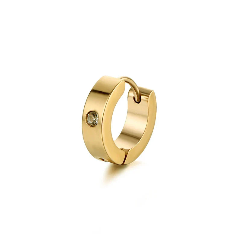 New Trendy Round Hoop Earrings Simple Zircon Stainless