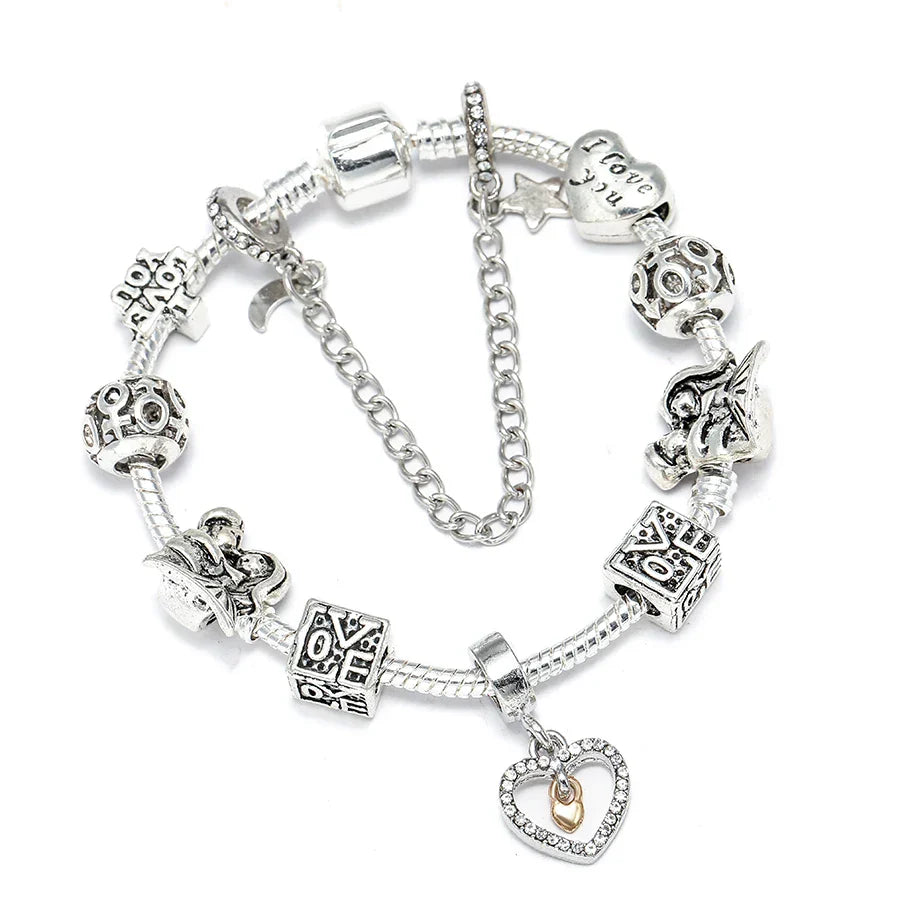 Seialoy Silver Plated Heart Key Pendant Charm Bracelets