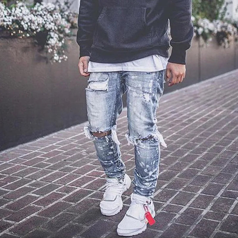 Jeans For Men 2022 Gradient Color Ripped White