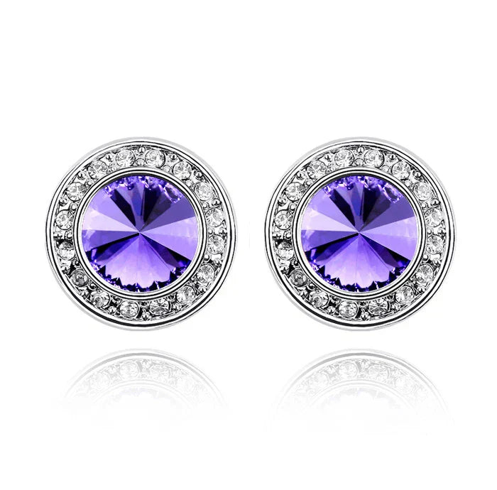 Silver Color Round Stud Earrings Real Crystals from